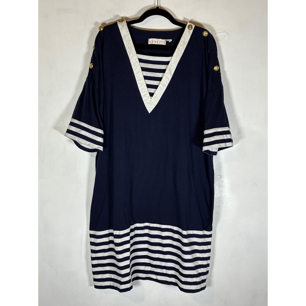 Venezia Womens Estimated 3X Navy White Nautical Sailor Dress Gold Tone Buttons